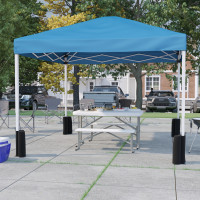 Flash Furniture JJ-GZ10PKG103-BL-GG 10'x10' Blue Pop Up Event Canopy Tent with Wheeled Case and Folding Bench Set - Portable Tailgate, Camping, Event Set